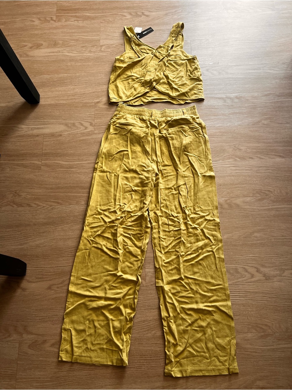 Fashion Nova Mustard Two-Piece Wide-Leg Pants and Cropped Tank Set